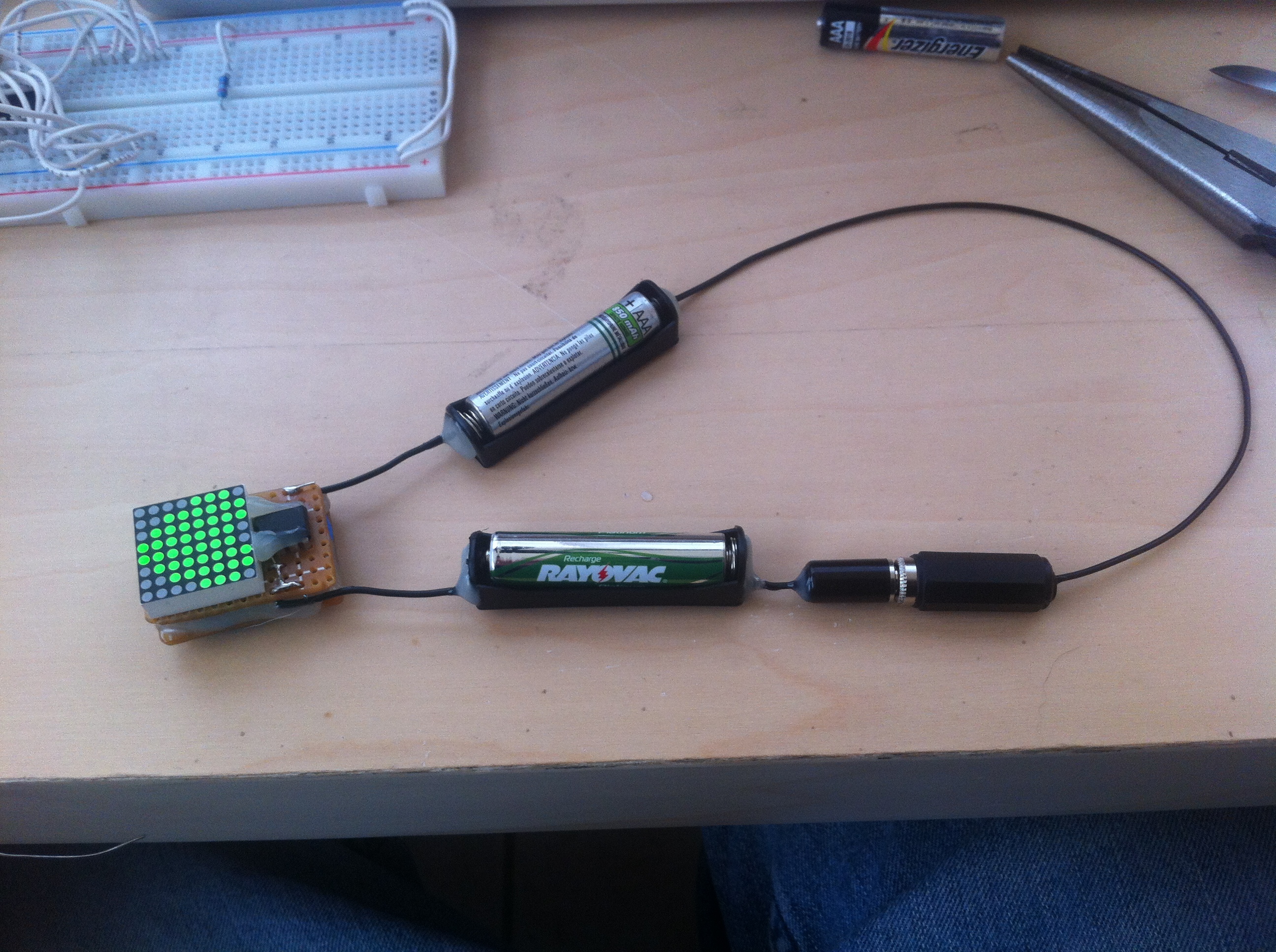 LED Matrix Necklace: Second prototype: Batteries added and completed