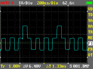 This is the signal going into the ADC pin on the dsPIC. All of the knobs are turned down on the front of the module except the main osc's pitch. That peak is that knobs value.