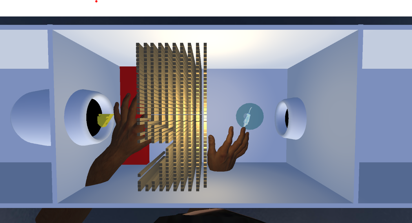 Carl's view on the monitor with the Leap Motion controls