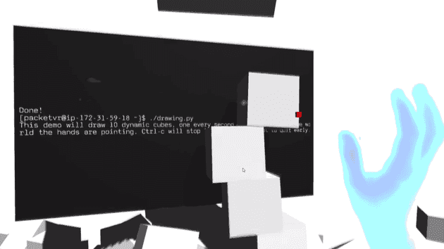 PacketVR drawing.py script dropping dynamic cubes into the world